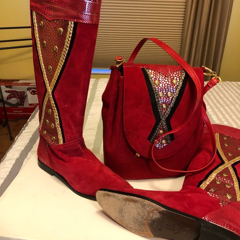 Red suede boots